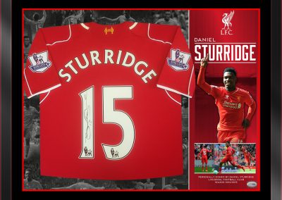 Framed Liverpool FC shirt with photographic background