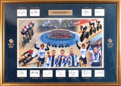 Framed Team GB Track Cycling Team signatures and print