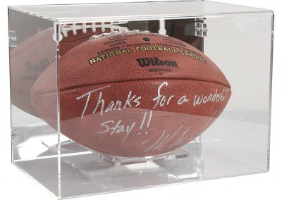 NFL ball in display case